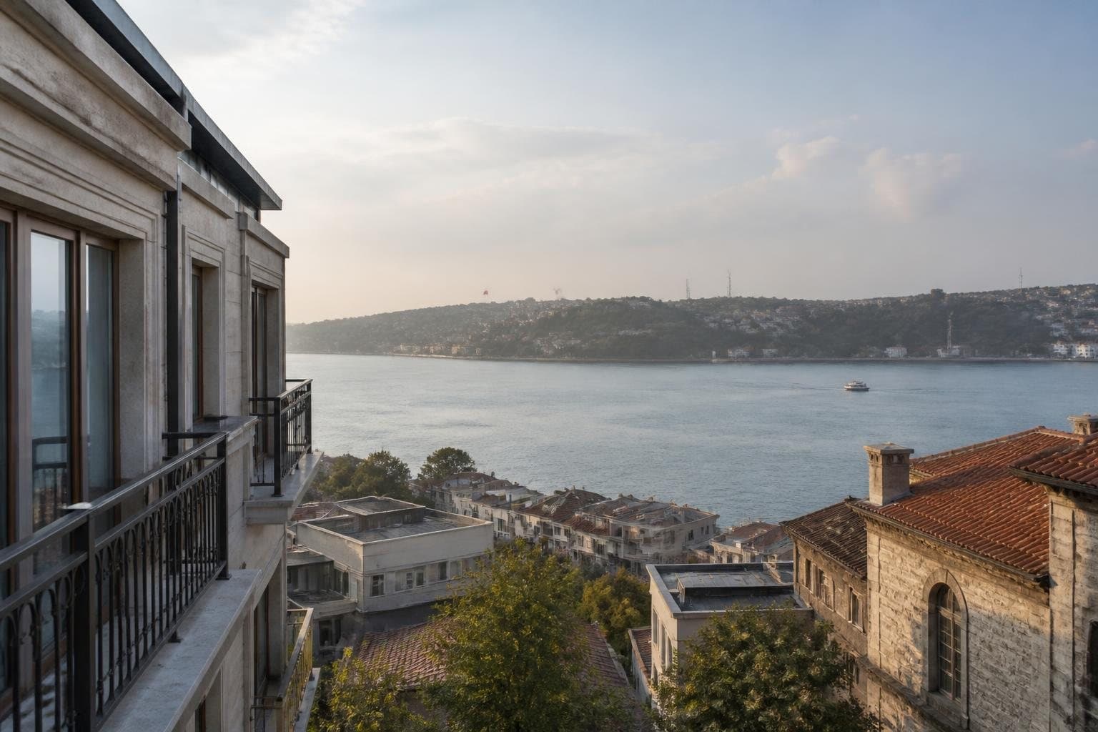 Calm Bosphorus-side neighbourhood view in Istanbul